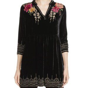 Johnny Was Black Velvet Embroidered Tunic Top/Dress